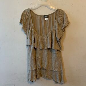 Dots Gray Flutter Sleeve Ruffled Blouse